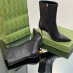 Gucci Women's Ankle Boot Black Leather Pointed Toe Metal Effect Heel Zip Closure Mid-Heel - Image 8