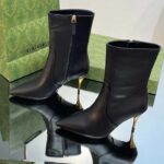 Gucci Women's Ankle Boot Black Leather Pointed Toe Metal Effect Heel Zip Closure Mid-Heel - Image 6