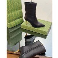 Gucci Women’s Ankle Boot Black Leather Pointed Toe Metal Effect Heel Zip Closure Mid-Heel (5)
