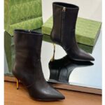 Gucci Women's Ankle Boot Black Leather Pointed Toe Metal Effect Heel Zip Closure Mid-Heel - Image 2