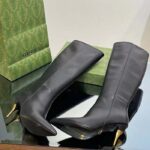 Gucci Women's Boot Black Leather Pointed Toe Metal Effect Heel Zip Closure Mid-Heel - immagine 6