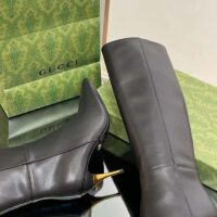 Gucci Women’s Boot Black Leather Pointed Toe Metal Effect Heel Zip Closure Mid-Heel (10)