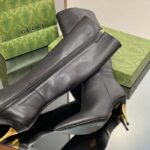 Gucci Women's Boot Black Leather Pointed Toe Metal Effect Heel Zip Closure Mid-Heel - immagine 8