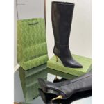 Gucci Women's Boot Black Leather Pointed Toe Metal Effect Heel Zip Closure Mid-Heel - immagine 7