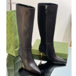 Gucci Women's Boot Black Leather Pointed Toe Metal Effect Heel Zip Closure Mid-Heel - immagine 3