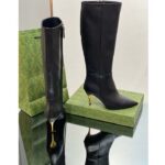 Gucci Women's Boot Black Leather Pointed Toe Metal Effect Heel Zip Closure Mid-Heel - immagine 5