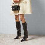 Gucci Women's Boot Black Leather Pointed Toe Metal Effect Heel Zip Closure Mid-Heel - immagine 15