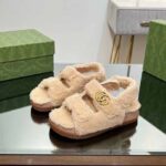 Gucci Women's GG Double G Sandals Beige Merino Wool Double G Rubber Sole Flat - Image 7