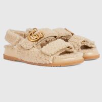 Gucci Women’s GG Double G Sandals Beige Merino Wool Double G Rubber Sole Flat (4)