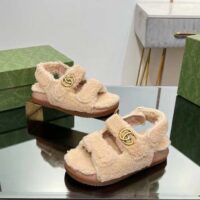 Gucci Women’s GG Double G Sandals Beige Merino Wool Double G Rubber Sole Flat (4)