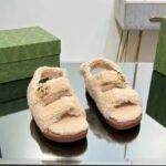 Gucci Women's GG Double G Sandals Beige Merino Wool Double G Rubber Sole Flat - Image 5