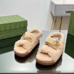 Gucci Women's GG Double G Sandals Beige Merino Wool Double G Rubber Sole Flat - Image 6