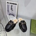 Gucci Women's GG Mule Horsebit Black Leather Merinos Wool Lining Leather Sole Flat - Image 3