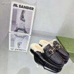 Gucci Women's GG Mule Horsebit Black Leather Merinos Wool Lining Leather Sole Flat - Image 2