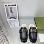 Gucci Women's GG Mule Horsebit Black Leather Merinos Wool Lining Leather Sole Flat - Image 6