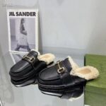 Gucci Women's GG Mule Horsebit Black Leather Merinos Wool Lining Leather Sole Flat - Image 4