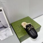 Gucci Women's GG Mule Horsebit Black Leather Merinos Wool Lining Leather Sole Flat - Image 5
