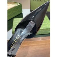 Gucci Women’s High-Heel Patent Pump Black Leather Pointed Toe Ankle Cuff (10)