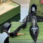 Gucci Women's High-Heel Patent Pump Black Leather Pointed Toe Ankle Cuff - immagine 4