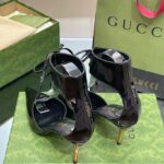 Gucci Women's High-Heel Patent Pump Black Leather Pointed Toe Ankle Cuff - immagine 6