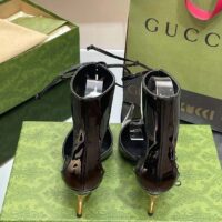 Gucci Women’s High-Heel Patent Pump Black Leather Pointed Toe Ankle Cuff (10)