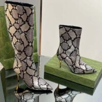 Gucci Women’s Python Mid-Heel Boot Metallic Silver Leather Sole Double G Detail Side Zip Closure (6)