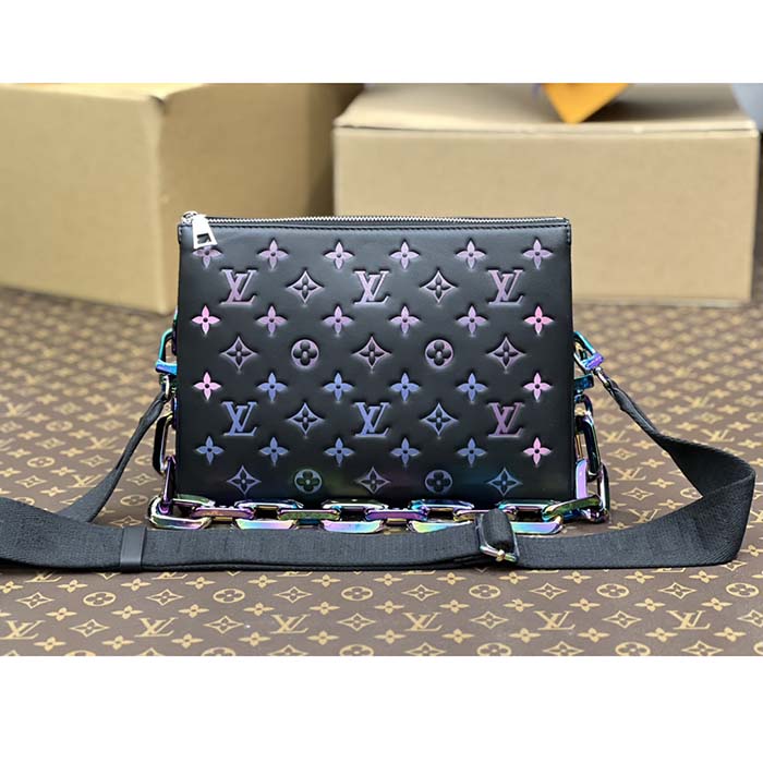 Louis Vuitton LV SKI Women Coussin PM Handbag Black Lambskin Cowhide Leather (7)