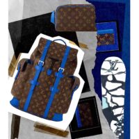 Louis Vuitton LV Unisex Christopher MM Backpack Blue Monogram Macassar Coated Canvas Cowhide Leather (4)