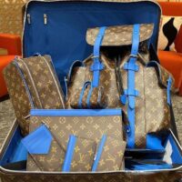 Louis Vuitton LV Unisex Christopher MM Backpack Blue Monogram Macassar Coated Canvas Cowhide Leather (4)