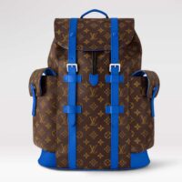 Louis Vuitton LV Unisex Christopher MM Backpack Blue Monogram Macassar Coated Canvas Cowhide Leather (4)