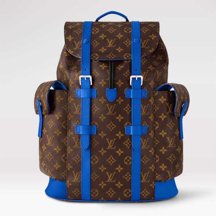 Louis Vuitton LV Unisex Christopher MM Backpack Blue Monogram Macassar Coated Canvas Cowhide Leather