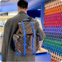 Louis Vuitton LV Unisex Christopher MM Backpack Blue Monogram Macassar Coated Canvas Cowhide Leather (4)