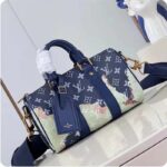 Louis Vuitton LV Unisex Keepall Bandoulière 25 Ink Blue Monogram Bleach Coated Canvas Cowhide-Leather - Imagen 2