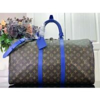 Louis Vuitton LV Unisex Keepall Bandoulière 50 Blue Monogram Macassar Coated Canvas (3)