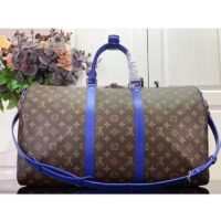 Louis Vuitton LV Unisex Keepall Bandoulière 50 Blue Monogram Macassar Coated Canvas (3)