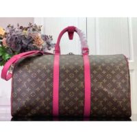 Louis Vuitton LV Unisex Keepall Bandoulière 50 Pink Monogram Macassar Coated Canvas (9)