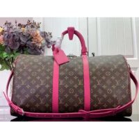 Louis Vuitton LV Unisex Keepall Bandoulière 50 Pink Monogram Macassar Coated Canvas (9)