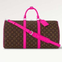 Louis Vuitton LV Unisex Keepall Bandoulière 50 Pink Monogram Macassar Coated Canvas (9)