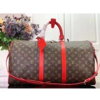 Louis Vuitton LV Unisex Keepall Bandoulière 50 Red Monogram Macassar Coated Canvas (4)