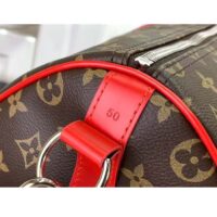 Louis Vuitton LV Unisex Keepall Bandoulière 50 Red Monogram Macassar Coated Canvas (4)