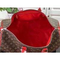 Louis Vuitton LV Unisex Keepall Bandoulière 50 Red Monogram Macassar Coated Canvas (4)