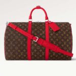 Louis Vuitton LV Unisex Keepall Bandoulière 50 Red Monogram Macassar Coated Canvas