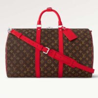 Louis Vuitton LV Unisex Keepall Bandoulière 50 Red Monogram Macassar Coated Canvas (4)