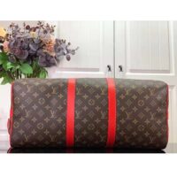 Louis Vuitton LV Unisex Keepall Bandoulière 50 Red Monogram Macassar Coated Canvas (4)