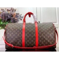 Louis Vuitton LV Unisex Keepall Bandoulière 50 Red Monogram Macassar Coated Canvas (4)