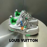 Louis Vuitton LV Unisex Skate Sneaker Grey Mix Materials Grained Calf Leather Technical Mesh (10)