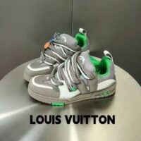 Louis Vuitton LV Unisex Skate Sneaker Grey Mix Materials Grained Calf Leather Technical Mesh (10)