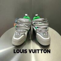 Louis Vuitton LV Unisex Skate Sneaker Grey Mix Materials Grained Calf Leather Technical Mesh (10)