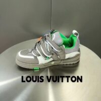 Louis Vuitton LV Unisex Skate Sneaker Grey Mix Materials Grained Calf Leather Technical Mesh (10)