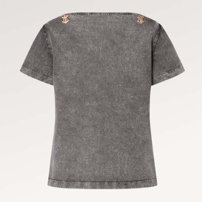 Louis Vuitton LV Women Bateau Neck T-Shirt Cotton Metal Grey Regular Fit